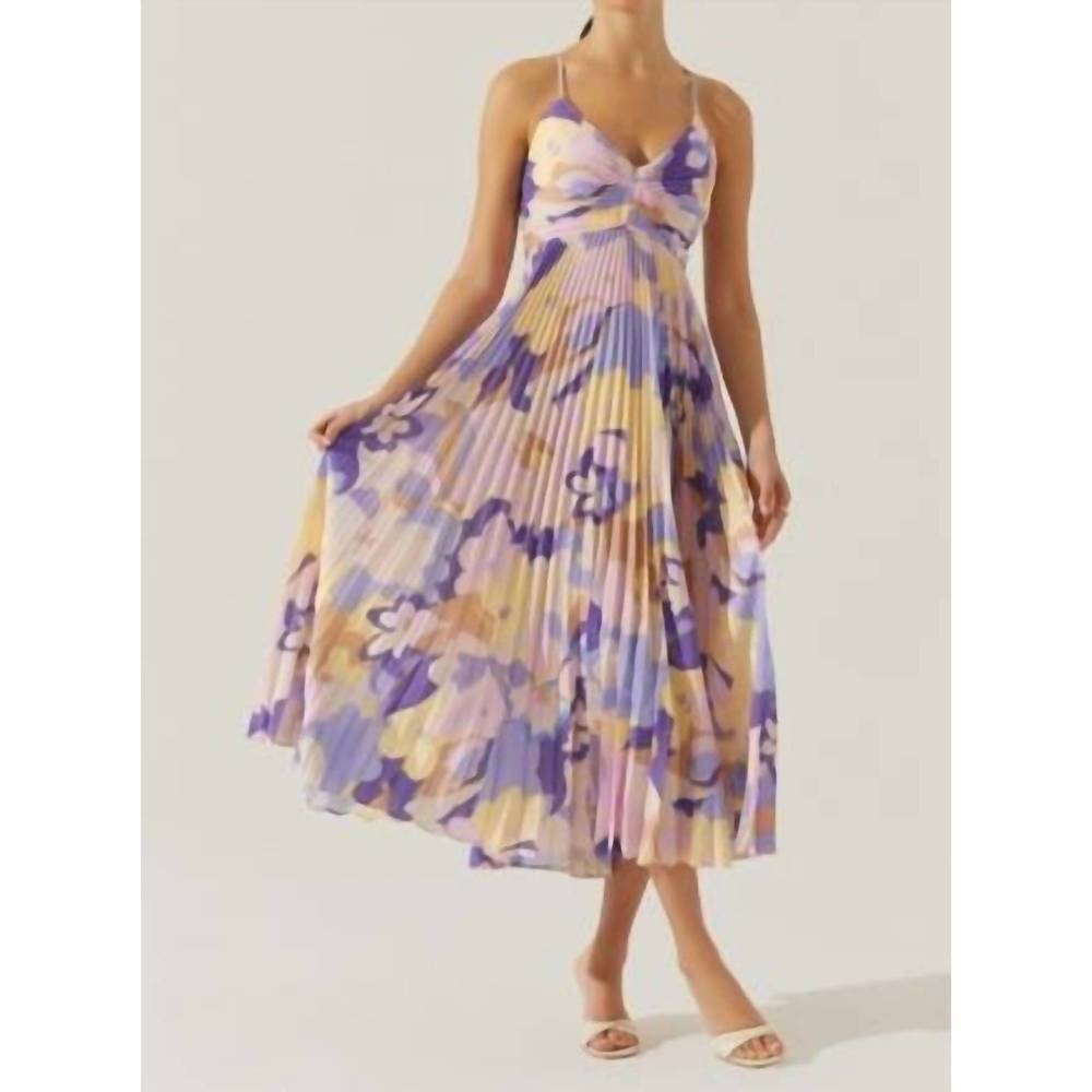 NWT ASTR Blythe Floral Pleated Maxi Dress in Purple and Yellow